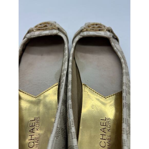 Michael Kors Women's MK Loafers Size 8.5 Cream Black Gold Slip On - Picture 7 of 9
